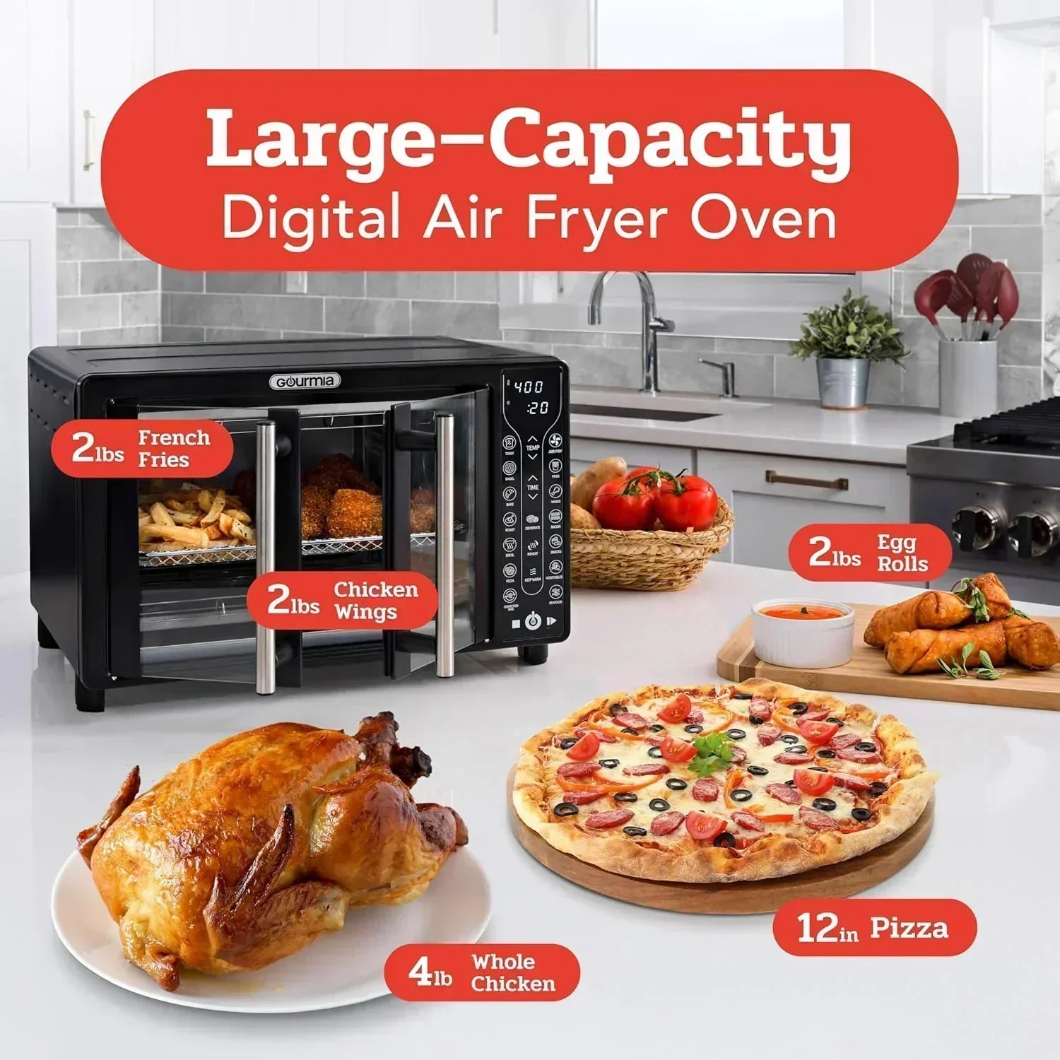 Gourmia Oven Air Fryer Combo with 17 Cooking Presets 24L Capacity Convection Rack