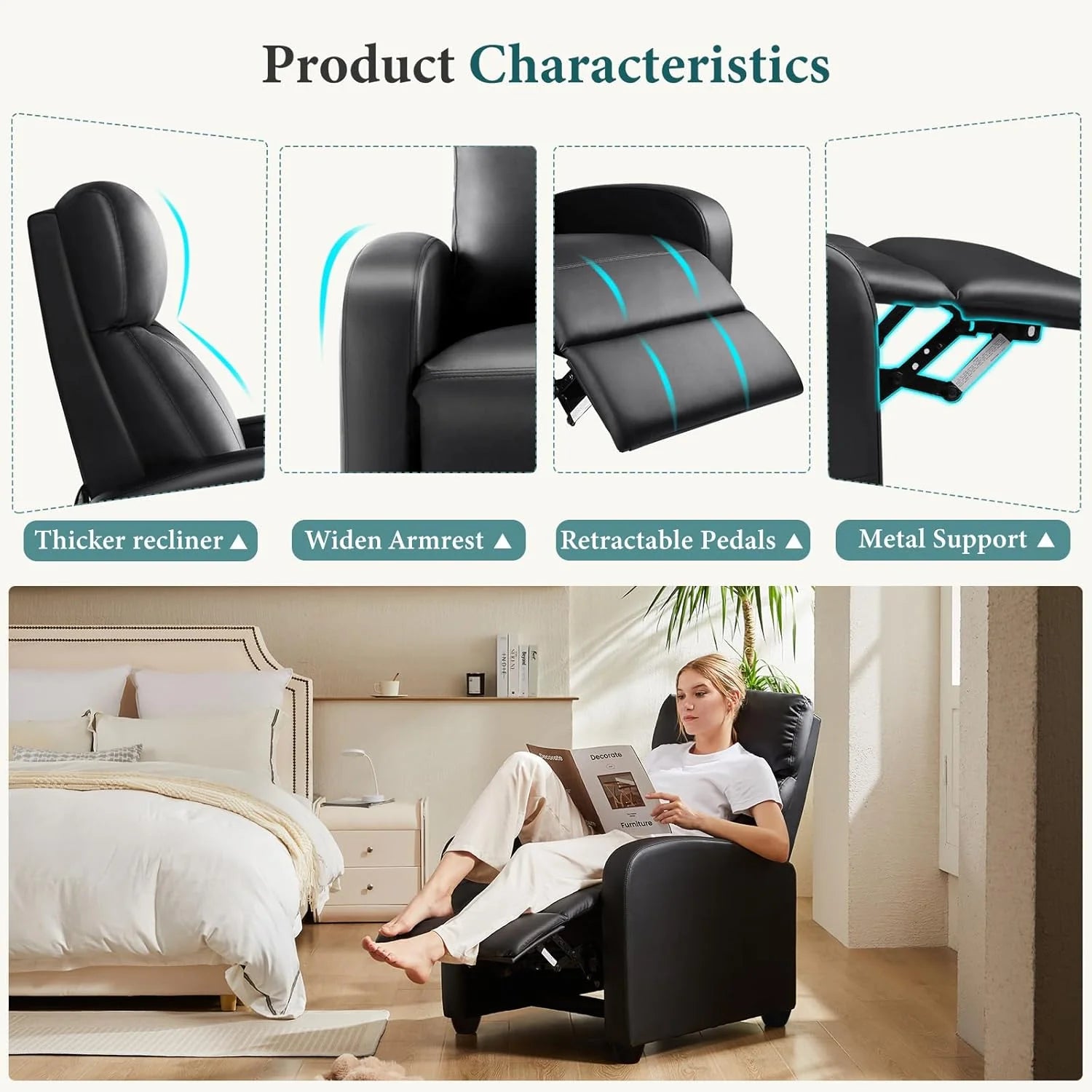 Swivel Rocking Recliner Chair with Extra Large Footrest High Back, Upholstered Glider Nursery Chair for Living Room, Bedroom & Nursery, Comfortable Deep Seat for Relaxation, Grey