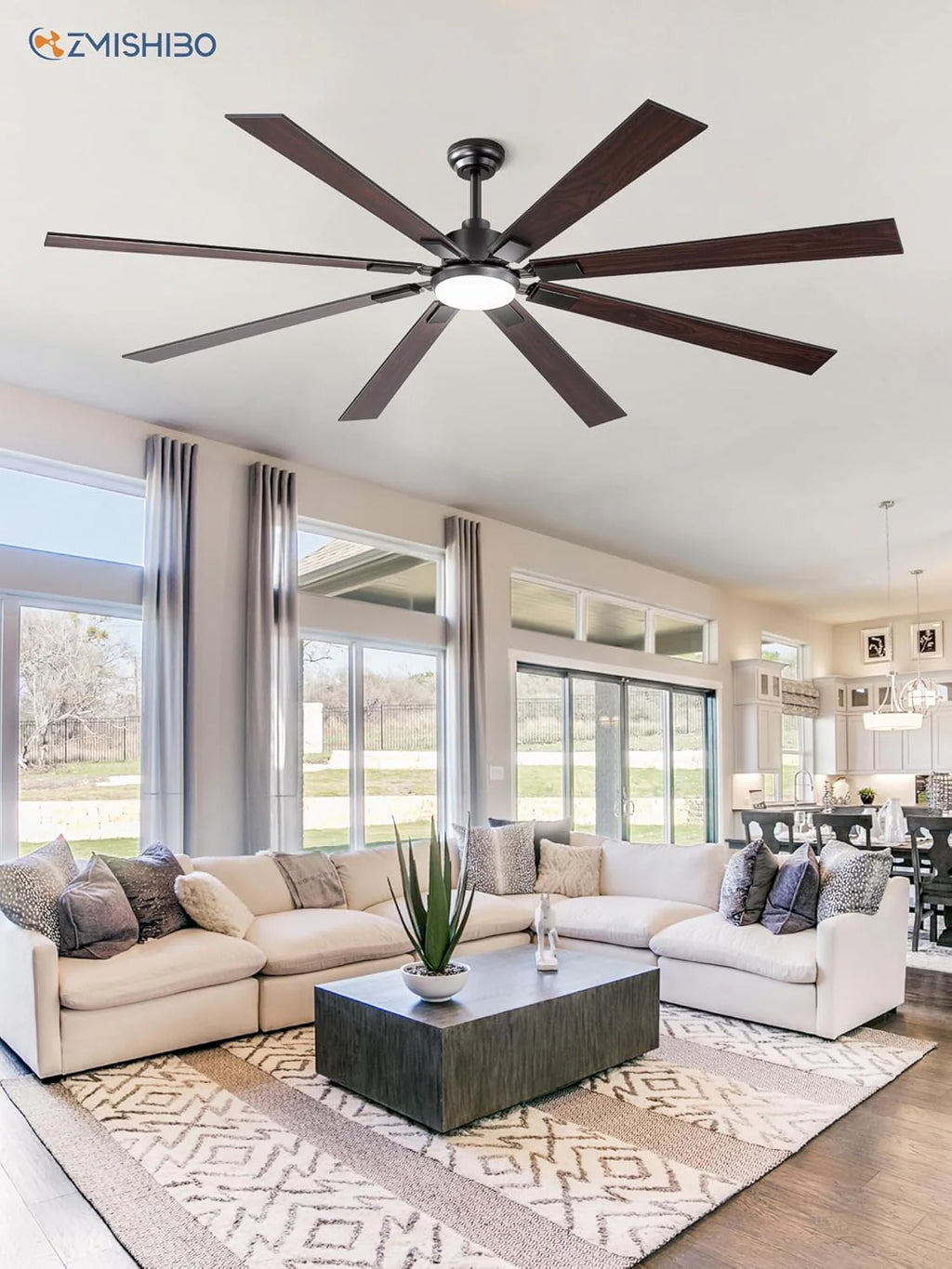 ZMISHIBO 72 inch Large Ceiling Fans with Lights and Remote, Indoor/Outdoor Black Modern Ceiling Fan for Kitchen Living Room Patio, 6 Speed Reversible Quiet DC Motor, 3 CCT, Dual Finish 8 Blades