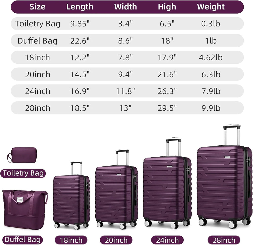 Luggage 6-piece hardshell expandable suitcase lightweight travel carry-on luggage set