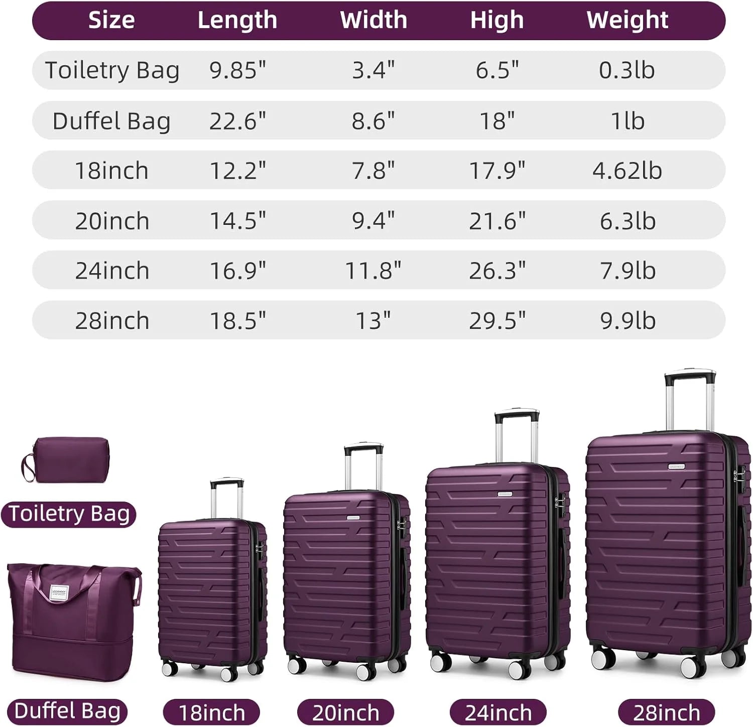 Luggage 6-piece hardshell expandable suitcase lightweight travel carry-on luggage set