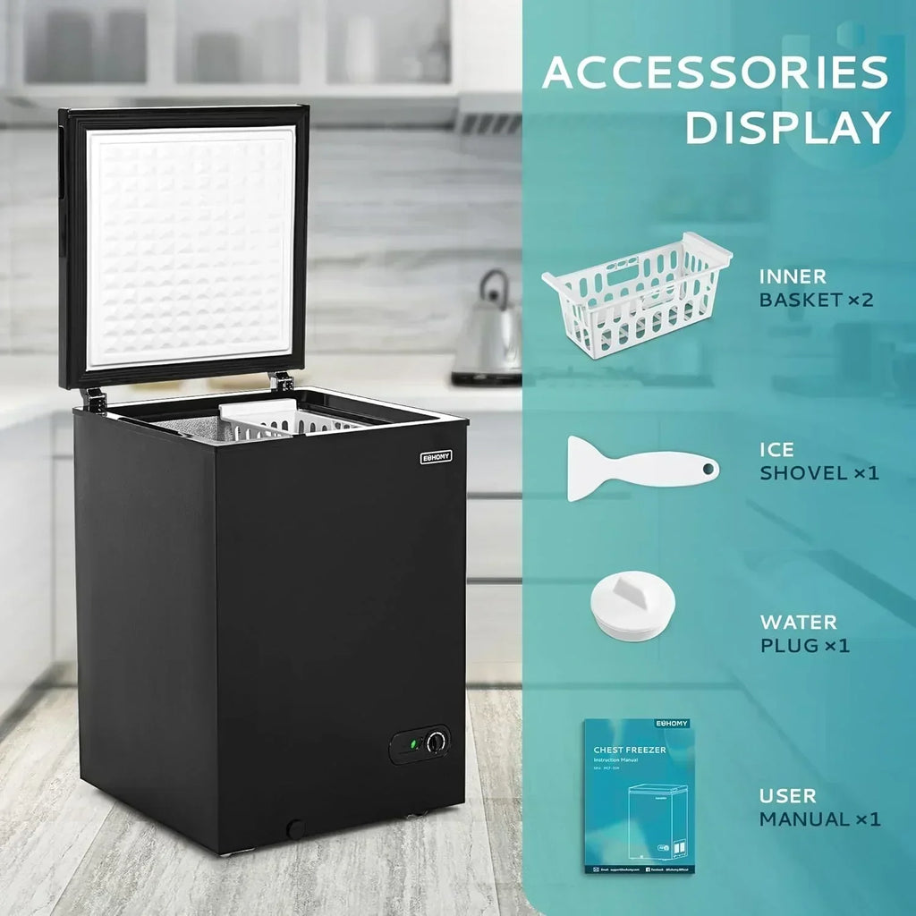 EUHOMY 3.5 Cu.Ft Chest Freezer with Removable Basket Small Deep Freezer Adjustable 7 Thermostat