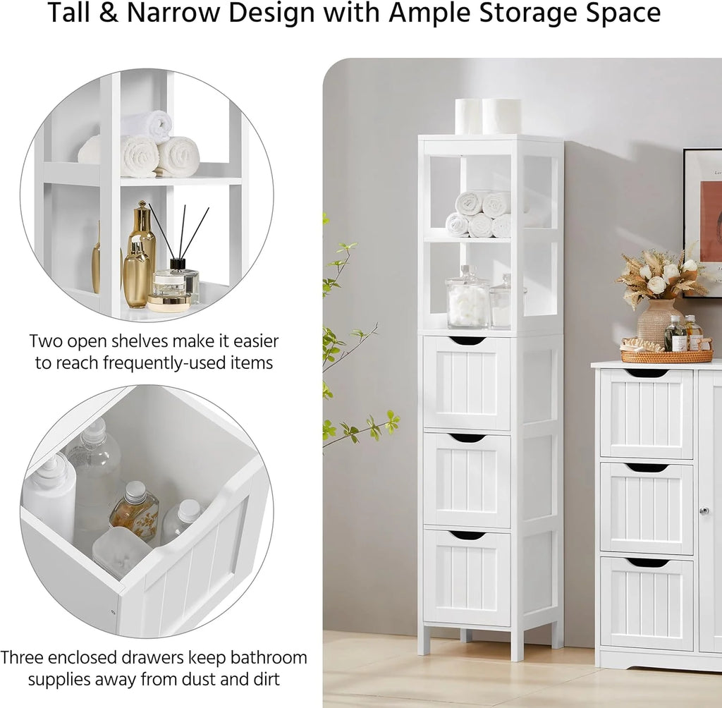 Yaheetech Bathroom Floor Cabinet, Wooden Storage Cabinet with 2 Drawers, Multifunctional Side Organizer Rack Stand Table, White