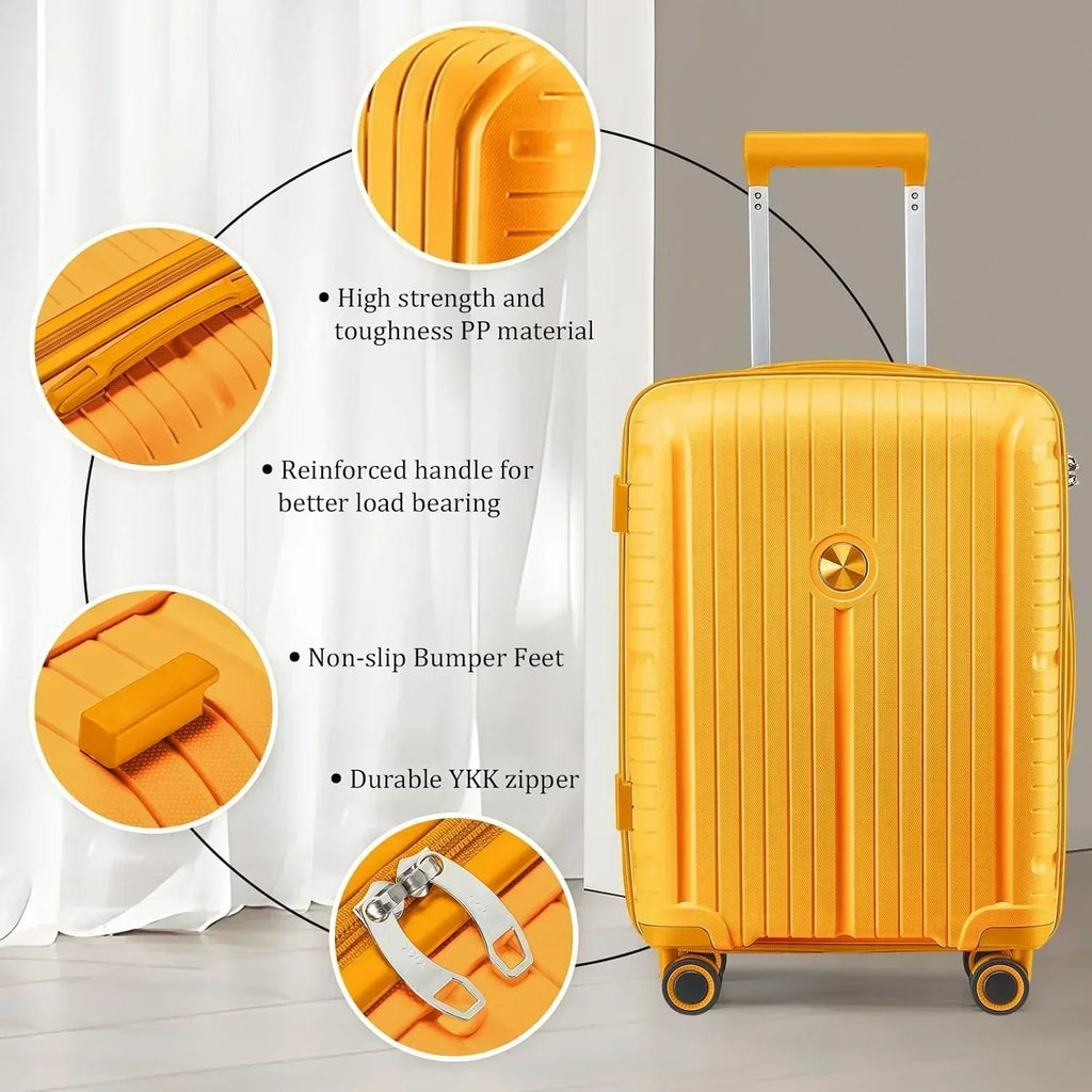 5-piece PP hardshell lightweight travel carry-on luggage set with dual spinner wheels
