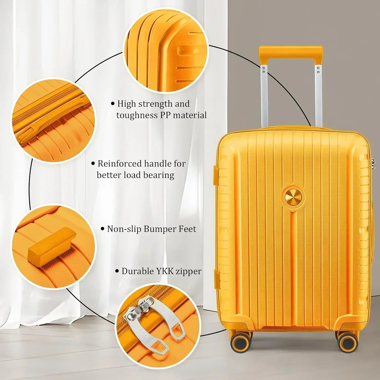 5-piece PP hardshell lightweight travel carry-on luggage set with dual spinner wheels