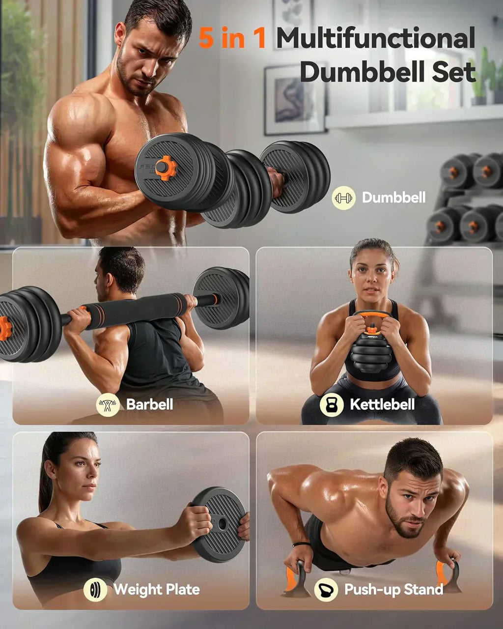 Feierdun adjustable dumbbells with connectors Barbell, kettlebell push-up stand