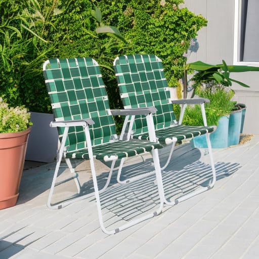 VINGLI Patio Lawn Webbed Folding Chairs Set of 2 Outdoor Beach Portable Lawn Chair