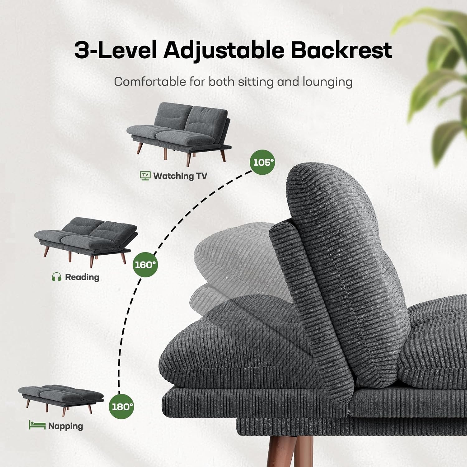 Futon Sofa Bed Futon Sofa Adjustable Back Armrests Converts to Small Sleeper Sofa Bed