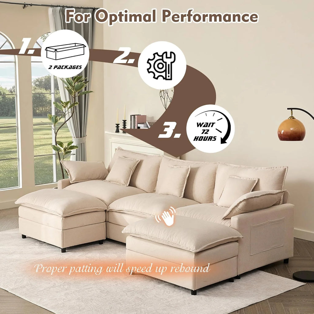 108 Inch U Shape Sofa Sectional Sofa Comfortable Cloud Sofa with Removable Footstool