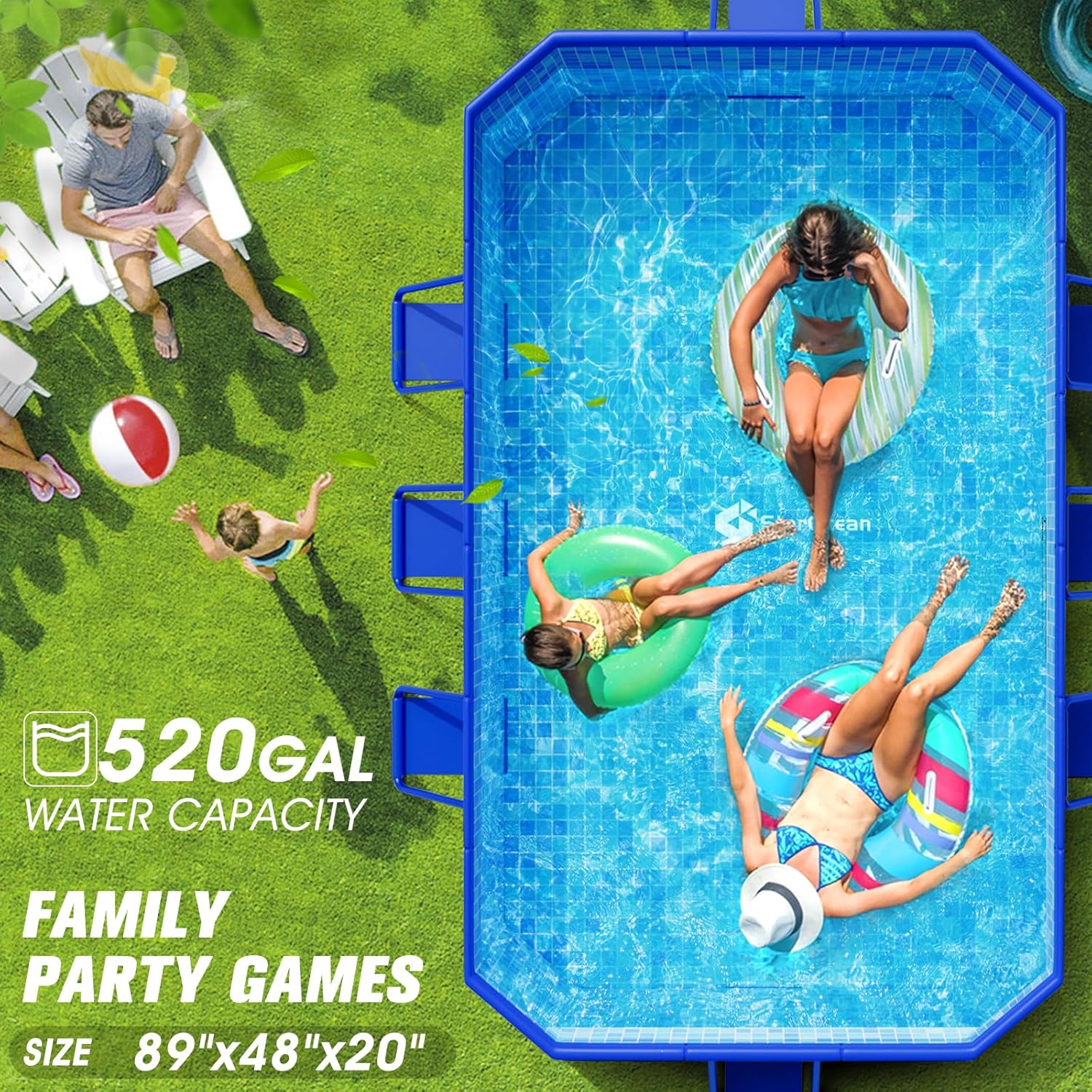 Foldable Pool, Large Non-Inflatable Swimming Pool for Kids,Adult Collapsible Pools Hard Plastic Shell, Oversized Thickened,Portable Folding Kids Pools for Backyard-Mosaic Design-89x48x20