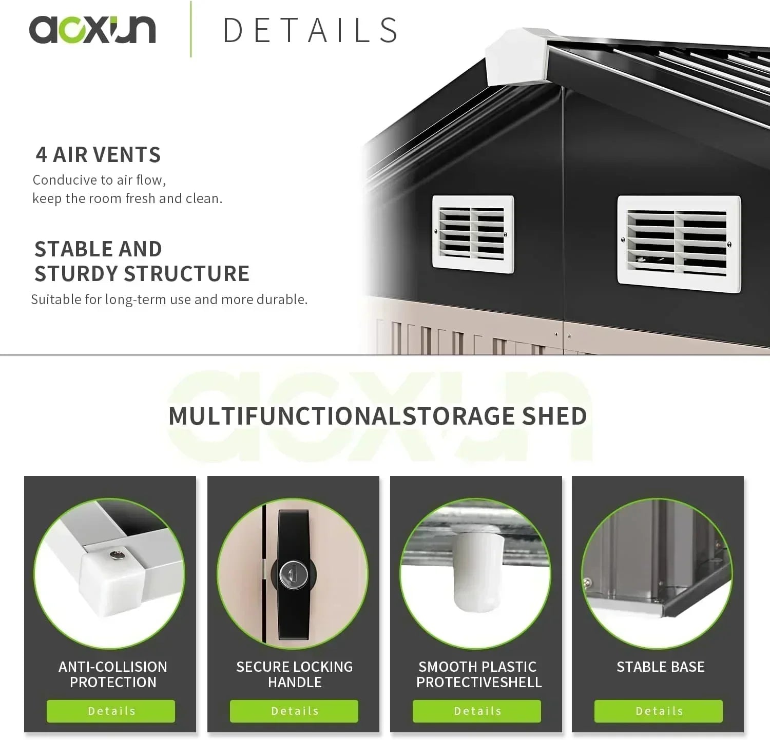 Aoxun 12x10 FT Shed Metal Outdoor Waterproof Storage Shed Steel Utility Garden Tool Shed