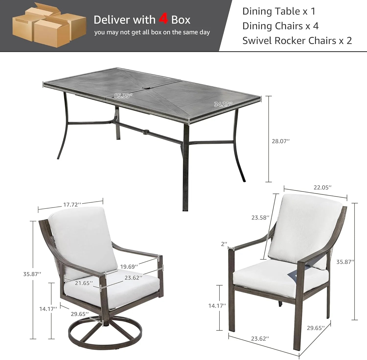 NATURAL EXPRESSIONS 5-Piece Outdoor Patio Dining Set 4pcs Patio Swivel Rocking Chairs