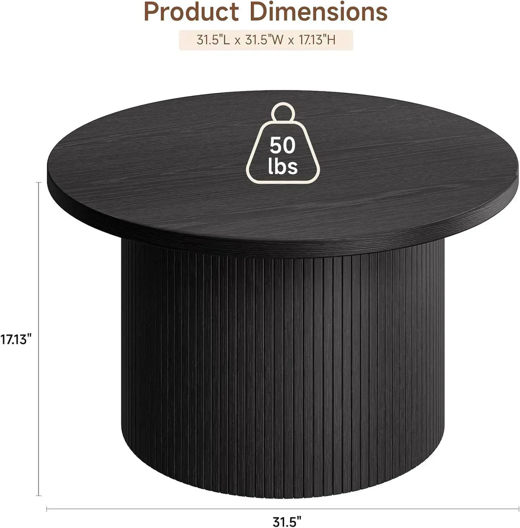 31.5 inch round coffee table living room roll-up coffee table mid-century modern wood coffee table