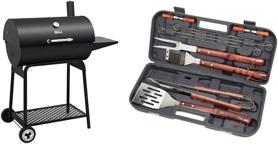 Royal Gourmet CC1830 30 Inch Barrel Charcoal Grill with Side Table Outdoor BBQ Grill  for Backyard