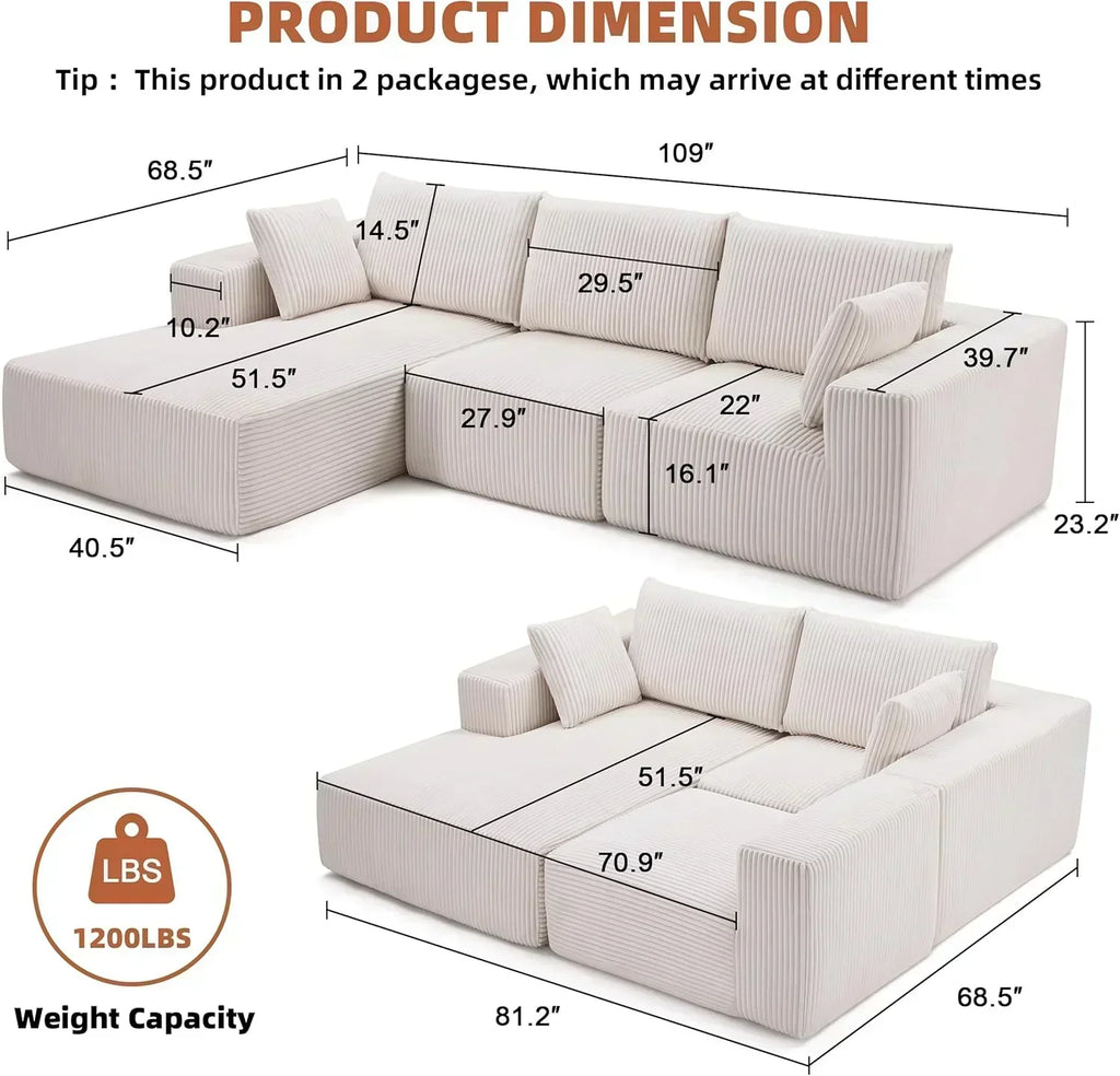 108-inch modular sofa cloud modular sofa with deep seat and reclining chair upholstered sofa