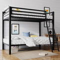 SHA CERLIN Loft Bunk Bed Twin Over Twin Size with Ladder and Guardrail Metal Slats Support