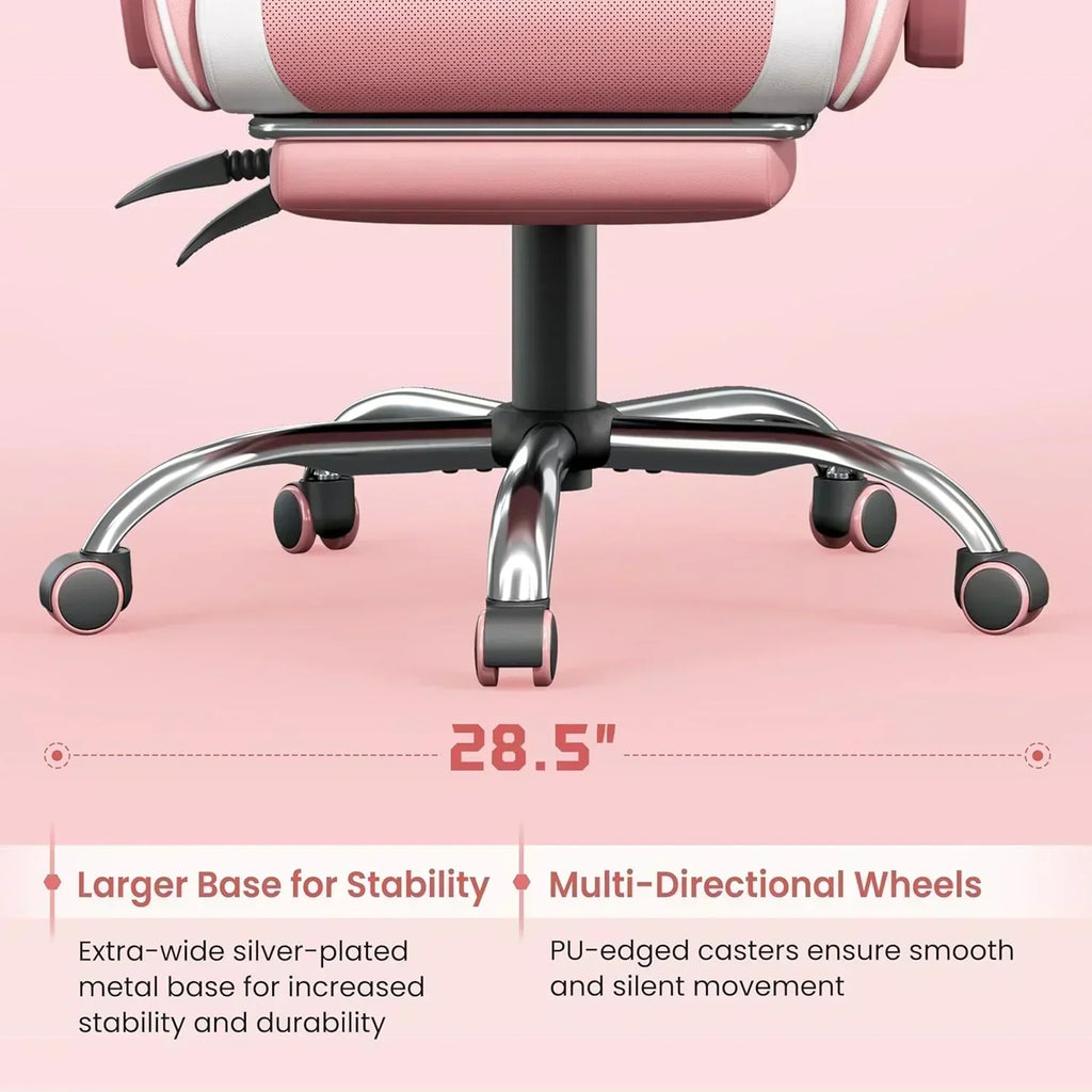 Gaming Chair with Massage Lumbar Support and Footrest Height Office Gaming Chair