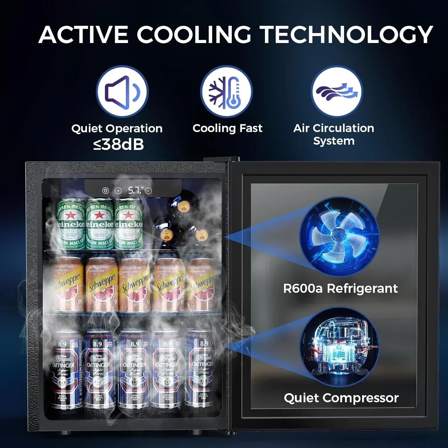 Mini Fridge 130 Can Beverage Refrigerator Cooler Drink Fridge Adjustable Temperature Control