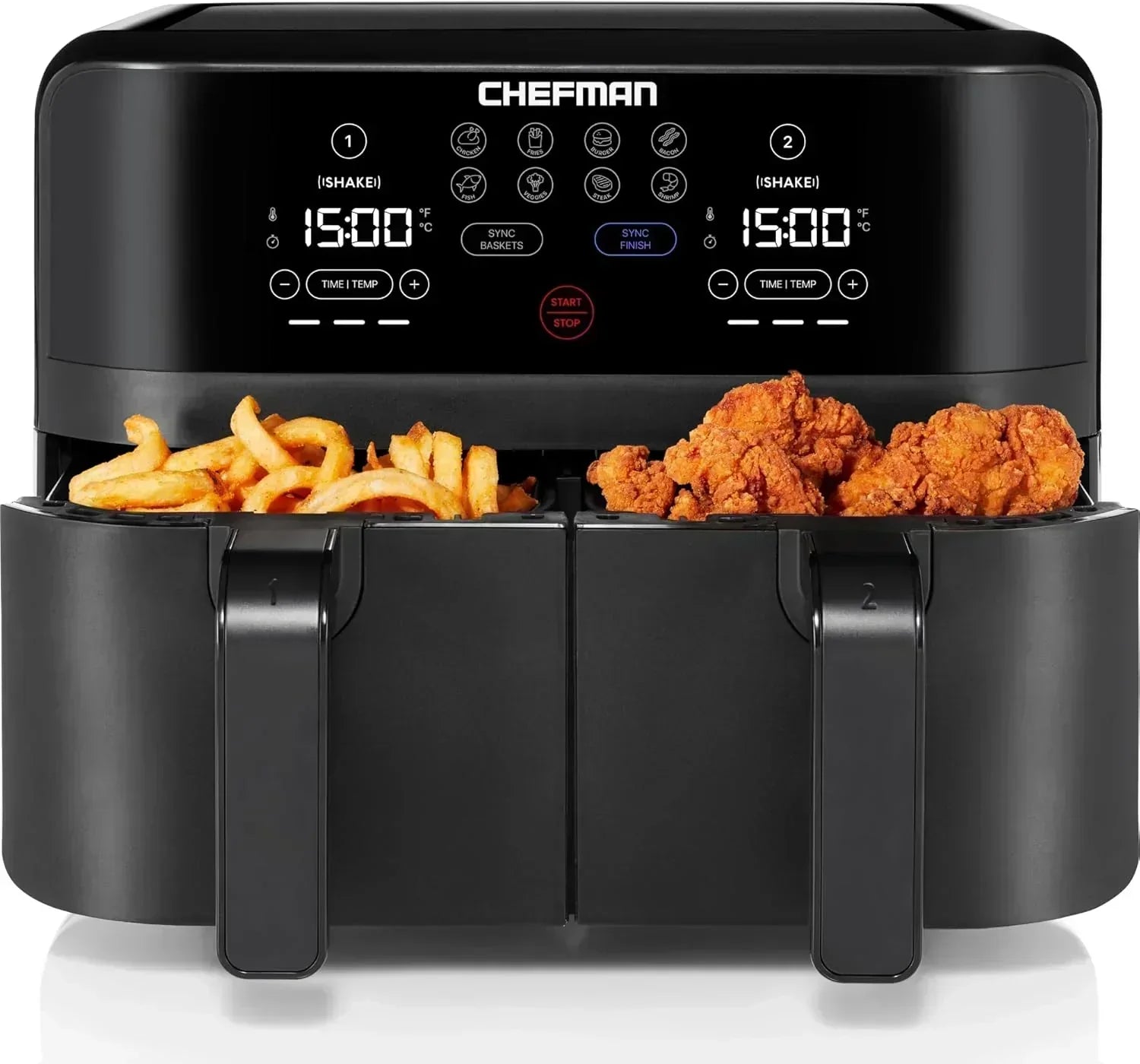 Chefman 6-Quart Dual Basket Air Fryer Digital Touchscreen Smart Sync Finish High-Frying