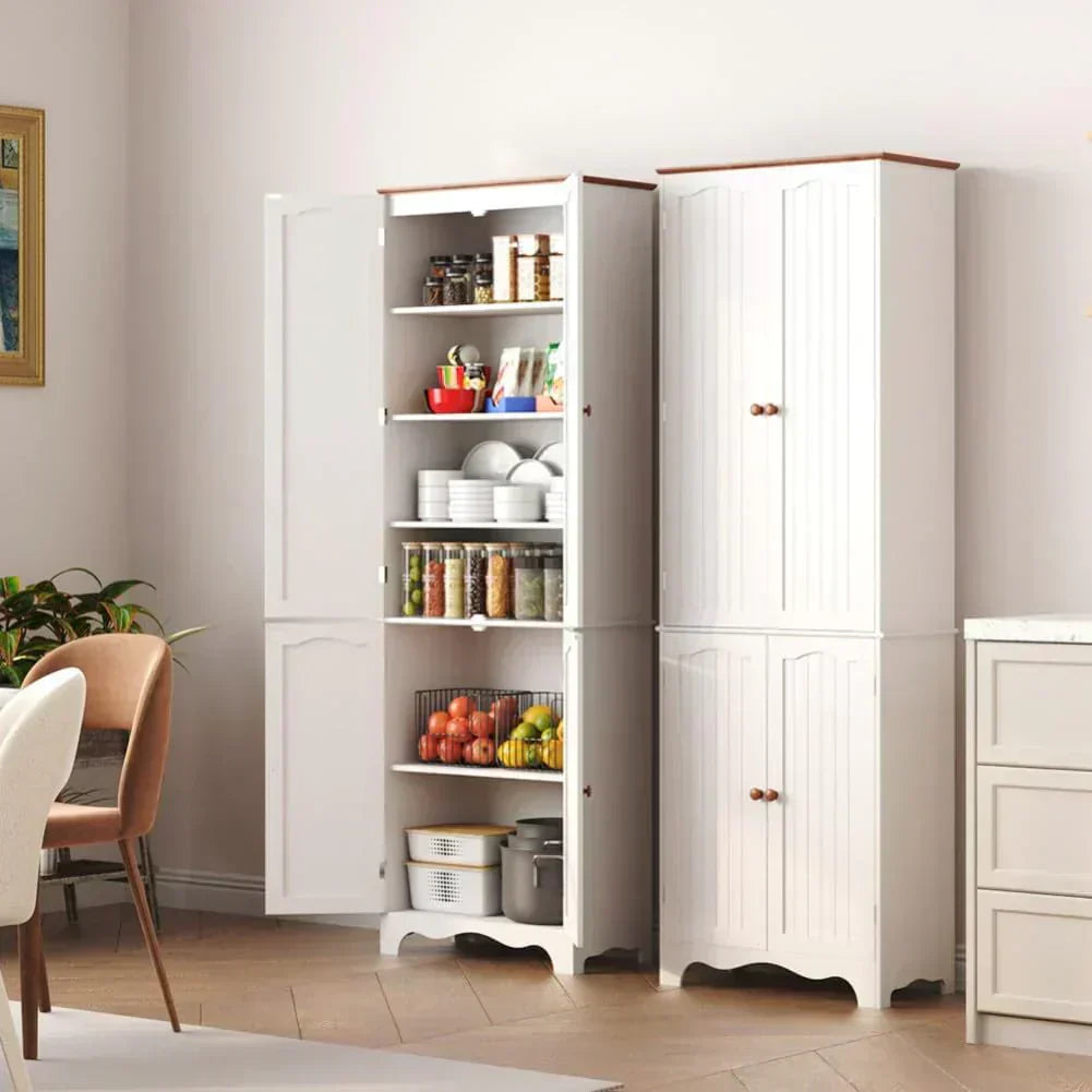 Tall Pantry Cabinet Freestanding Storage Cabinet Wooden Kitchen Pantry with 4 Doors
