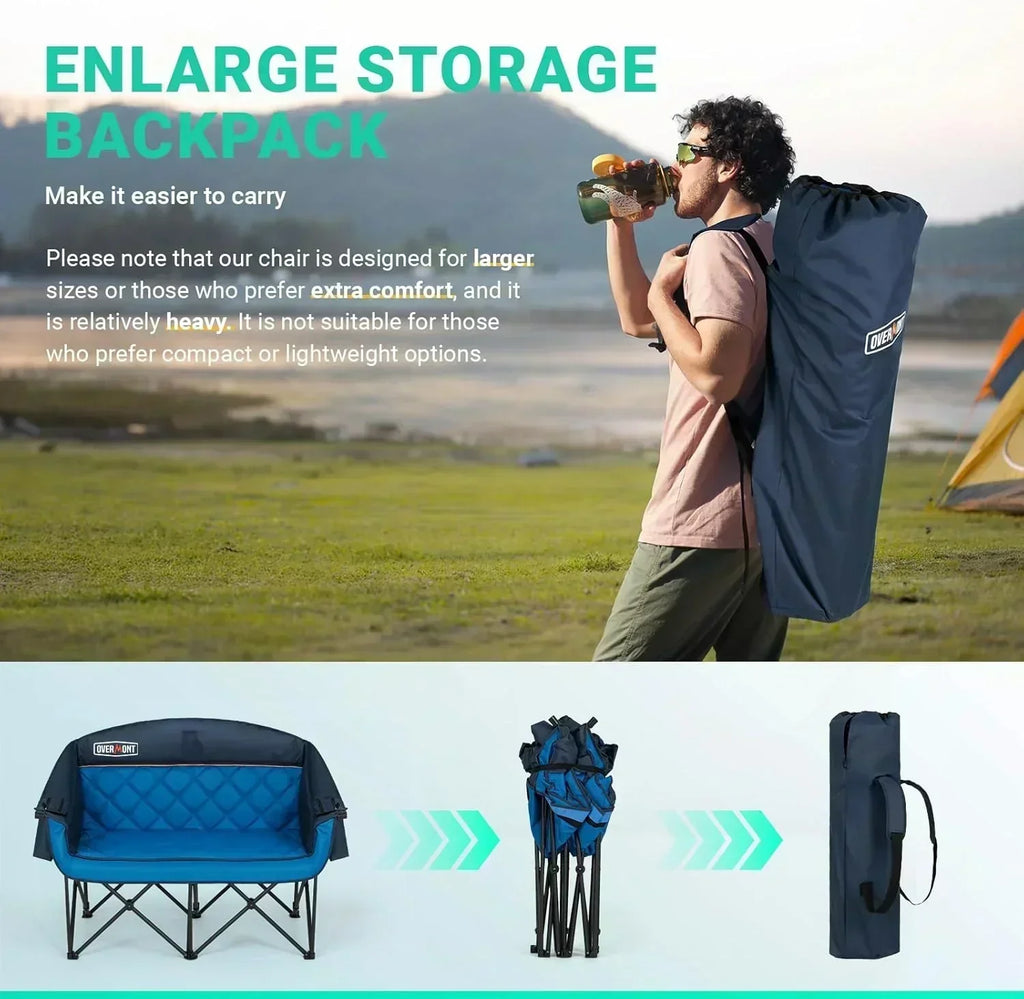 Extra Large Double Camping Chair 2 Person Comfortable Sofa Chair Adult Loveseat Lawn Chair