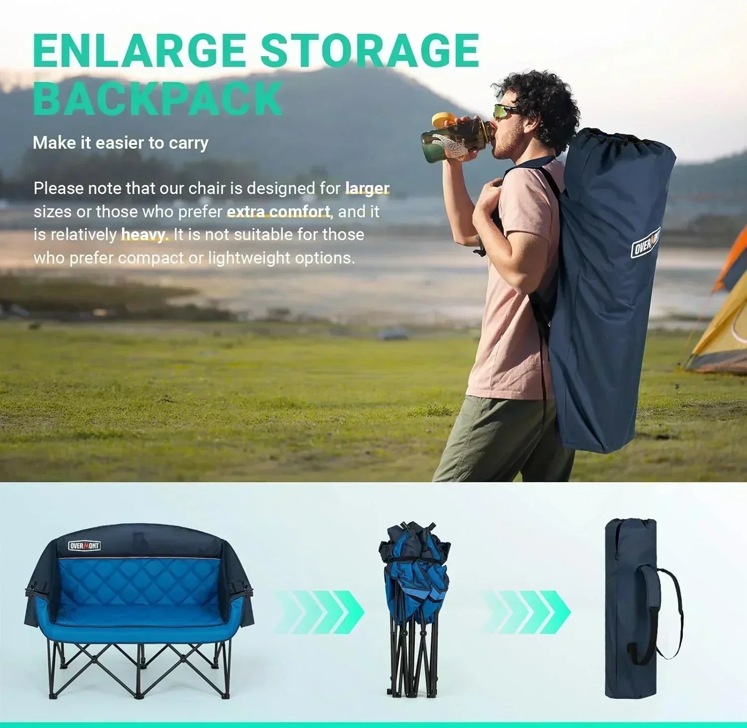 Extra Large Double Camping Chair 2 Person Comfortable Sofa Chair Adult Loveseat Lawn Chair