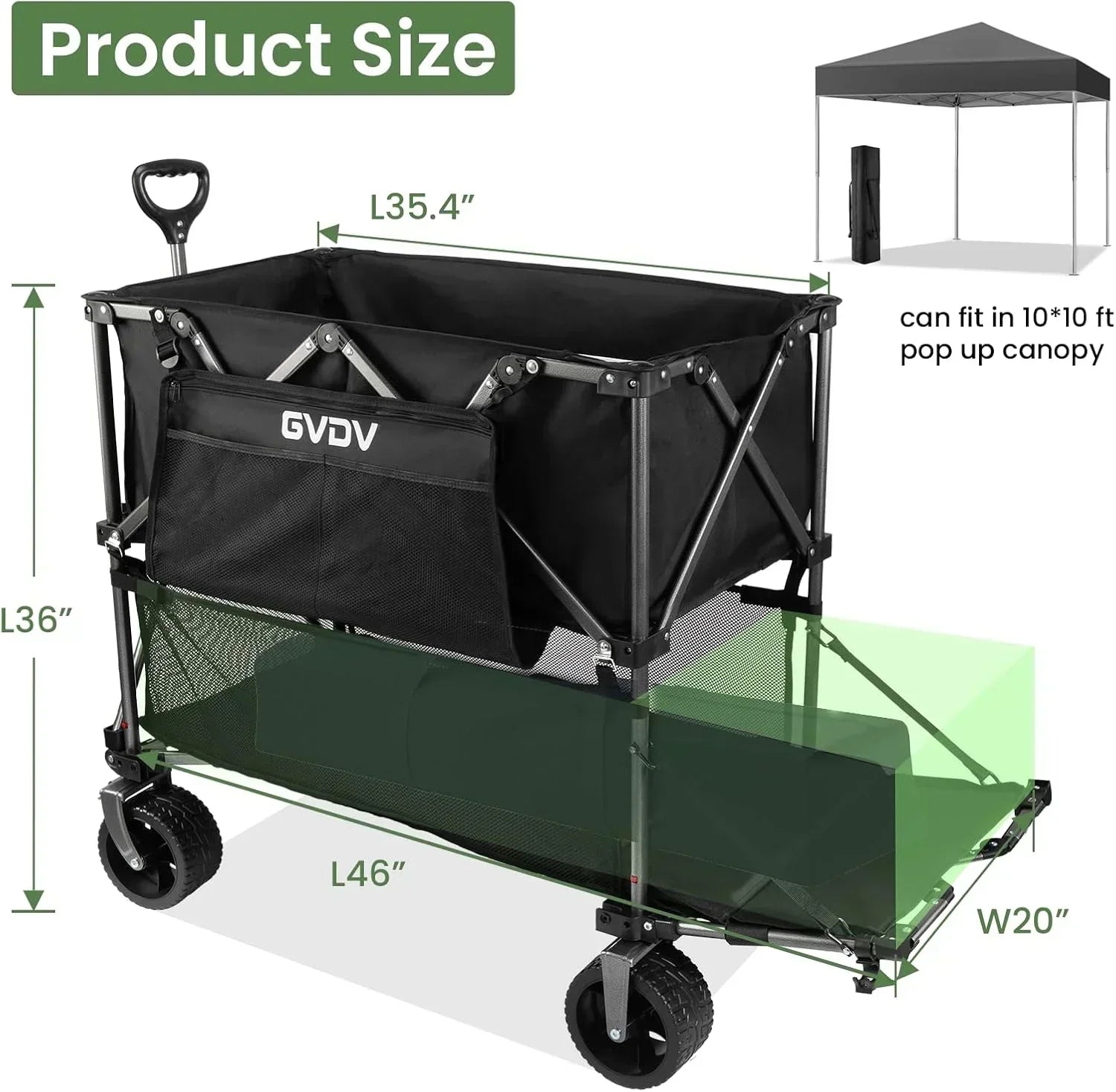 Double-decker cart 500 lb capacity 400 liter foldable cart all-terrain wheels foldable cart