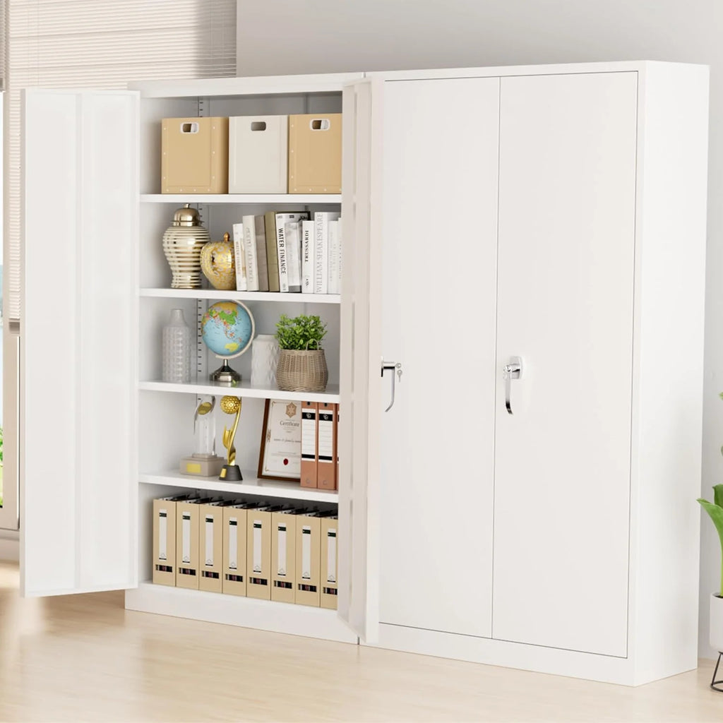 Greenvelly Metal Storage Cabinet, 72 Black Locking Metal Cabinet with 2 Doors and 4 Adjustable Shelves, Lockable Garage Storage Cabinets for Home Office, Garage, Kitchen, Living Room