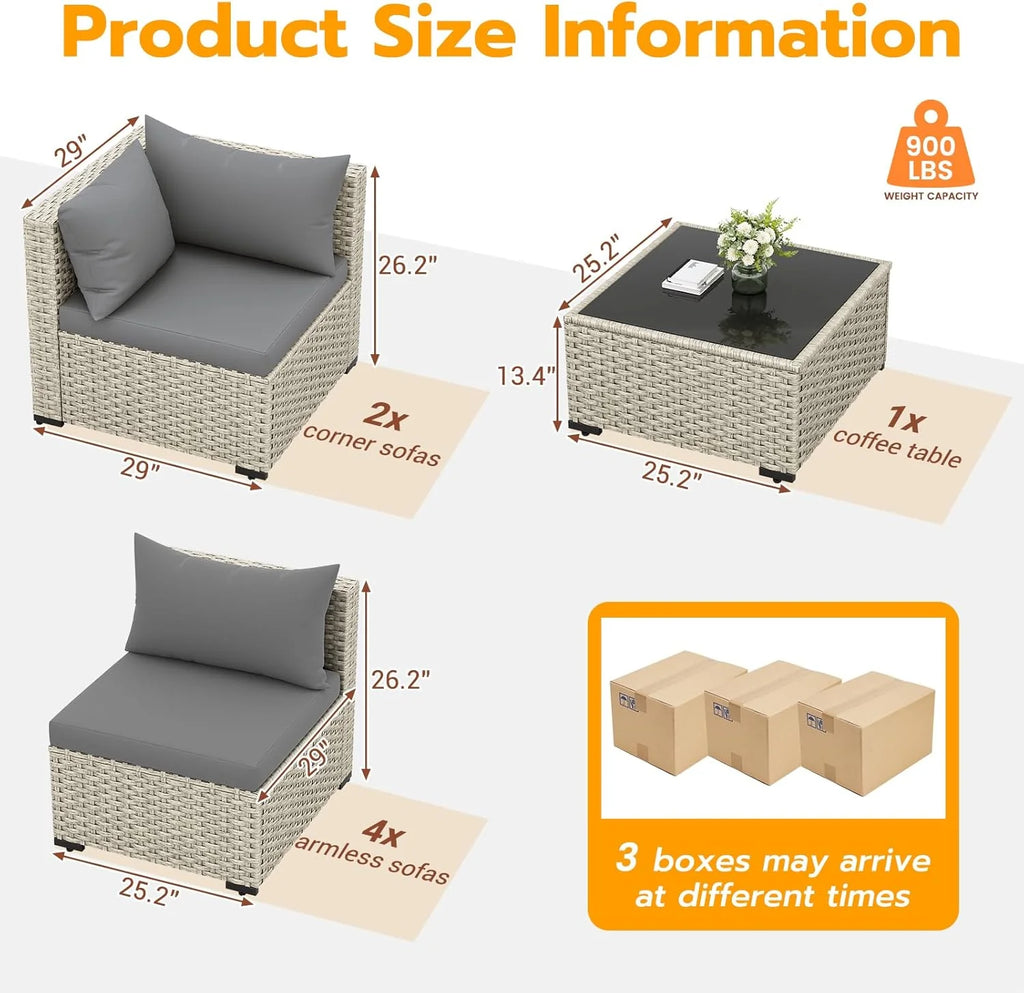 UDPATIO Outdoor Patio Furniture Set, 7-Piece PE Wicker Sectional Sofa with Tea Table, Outdoor Conversation Set for Patio, Garden, Backyard Green