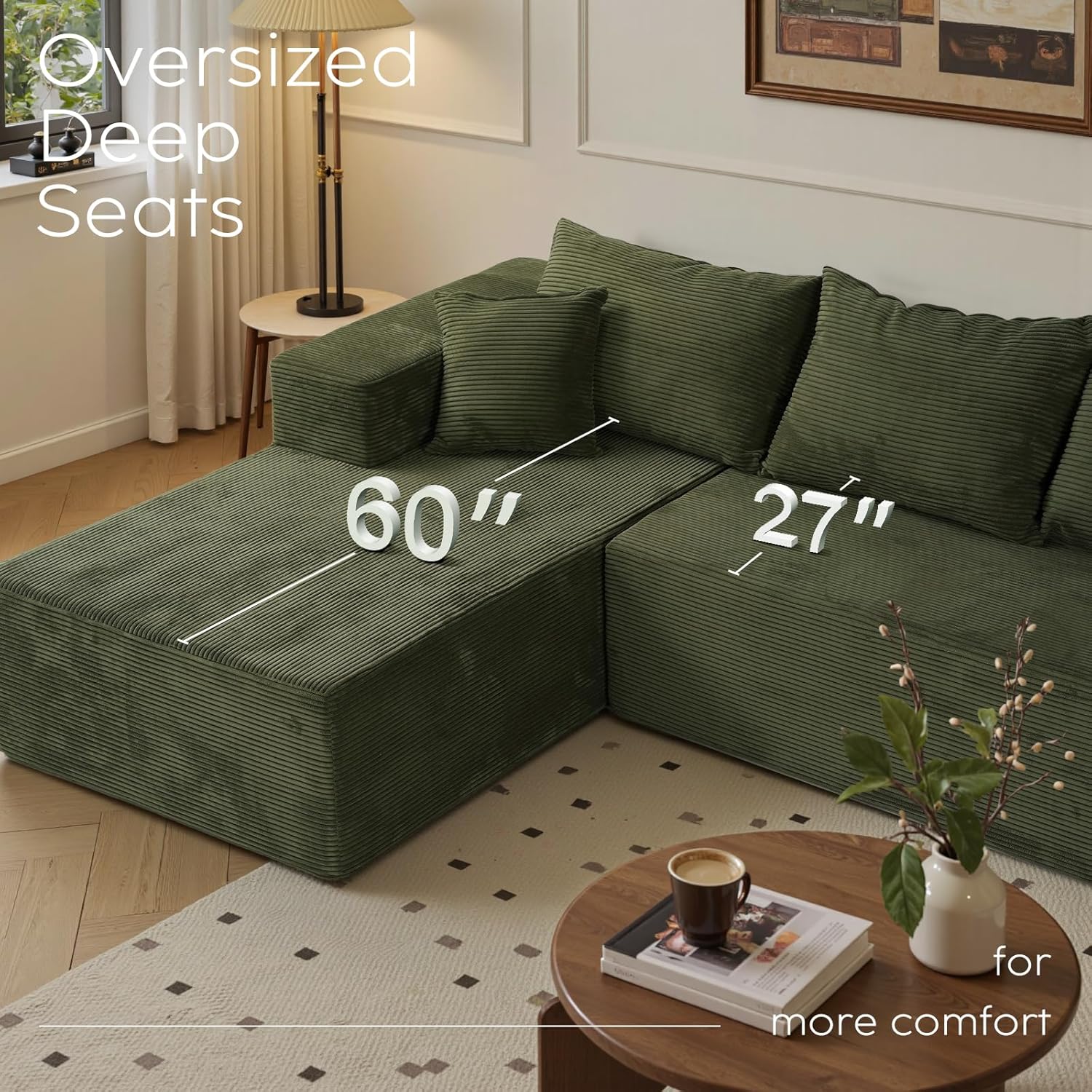 Cloud sofa with L-shaped lounge chair modern modular sofa with deep seats