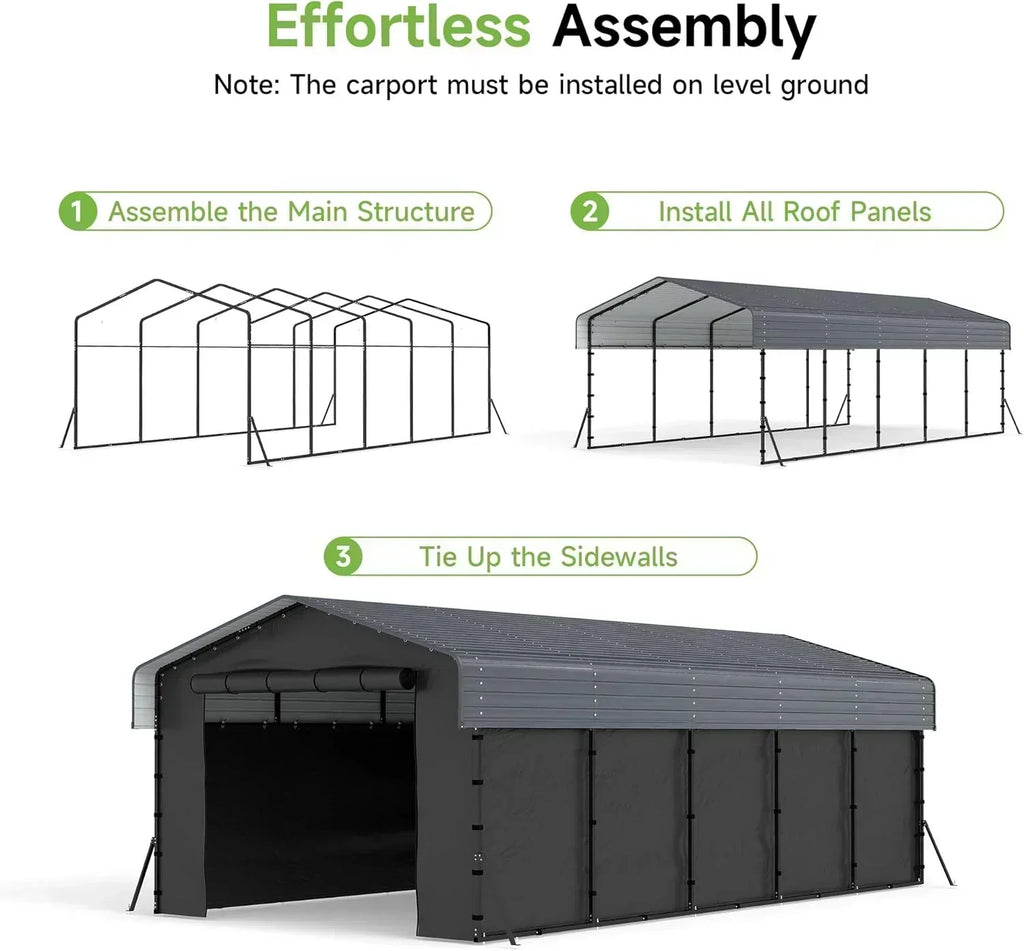 10'x15' Heavy Duty Metal Carport Outdoor Garage Car Shelter Shade with Heavier Frame
