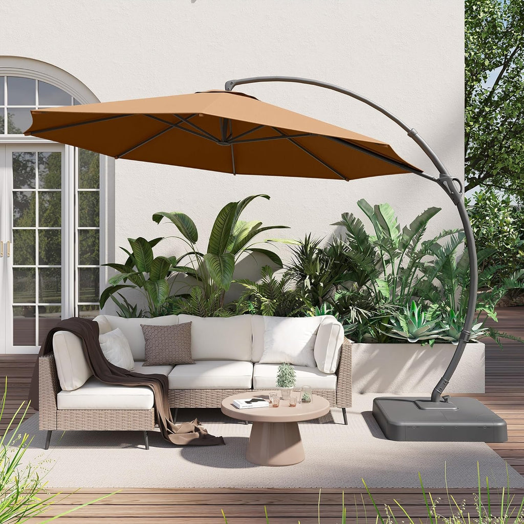 LAUSAINT HOME Outdoor Patio Umbrella with Base included 11 FT Deluxe Curvy Cantilever Umbrella