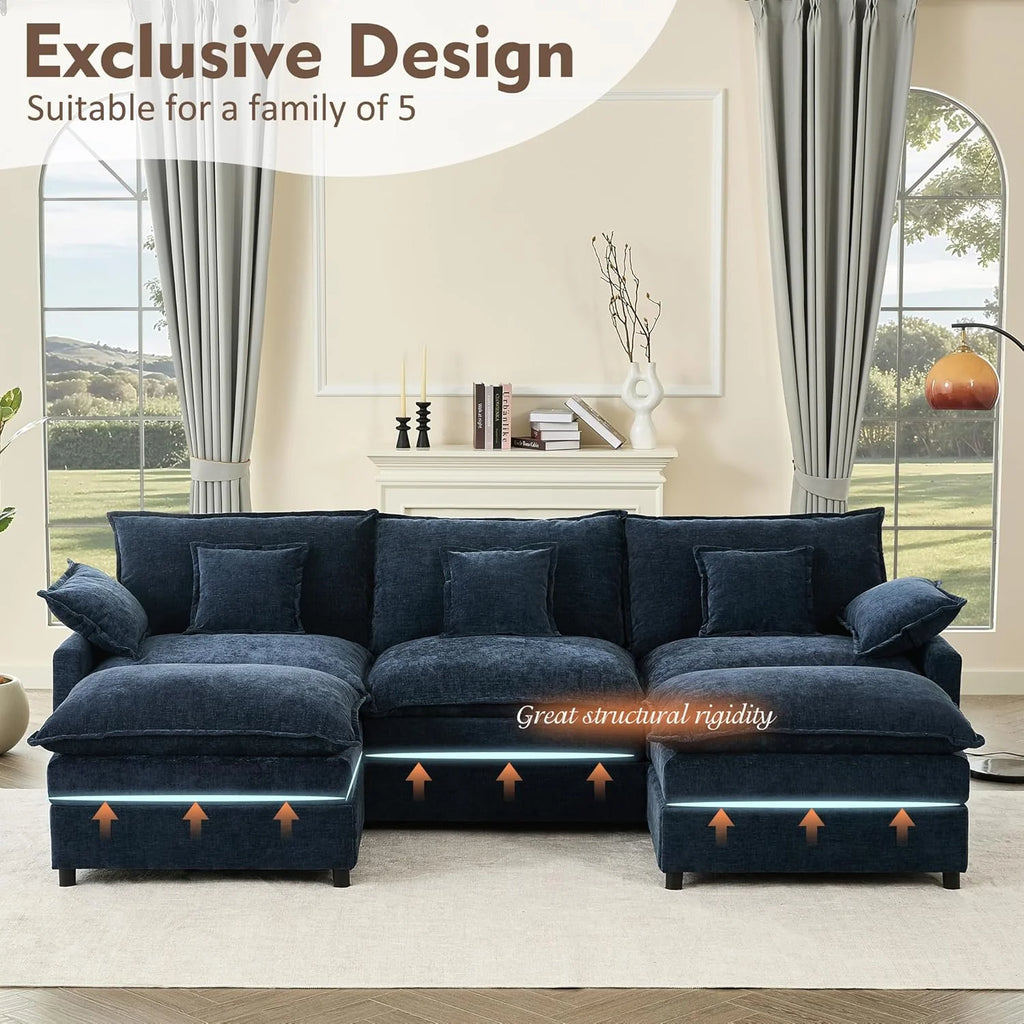 108 Inch U Shape Sofa Sectional Sofa Comfortable Cloud Sofa with Removable Footstool