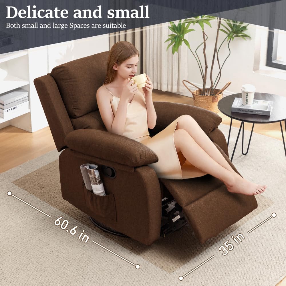 Reclining rocking chair 360 degree rotating fabric sliding reclining chair