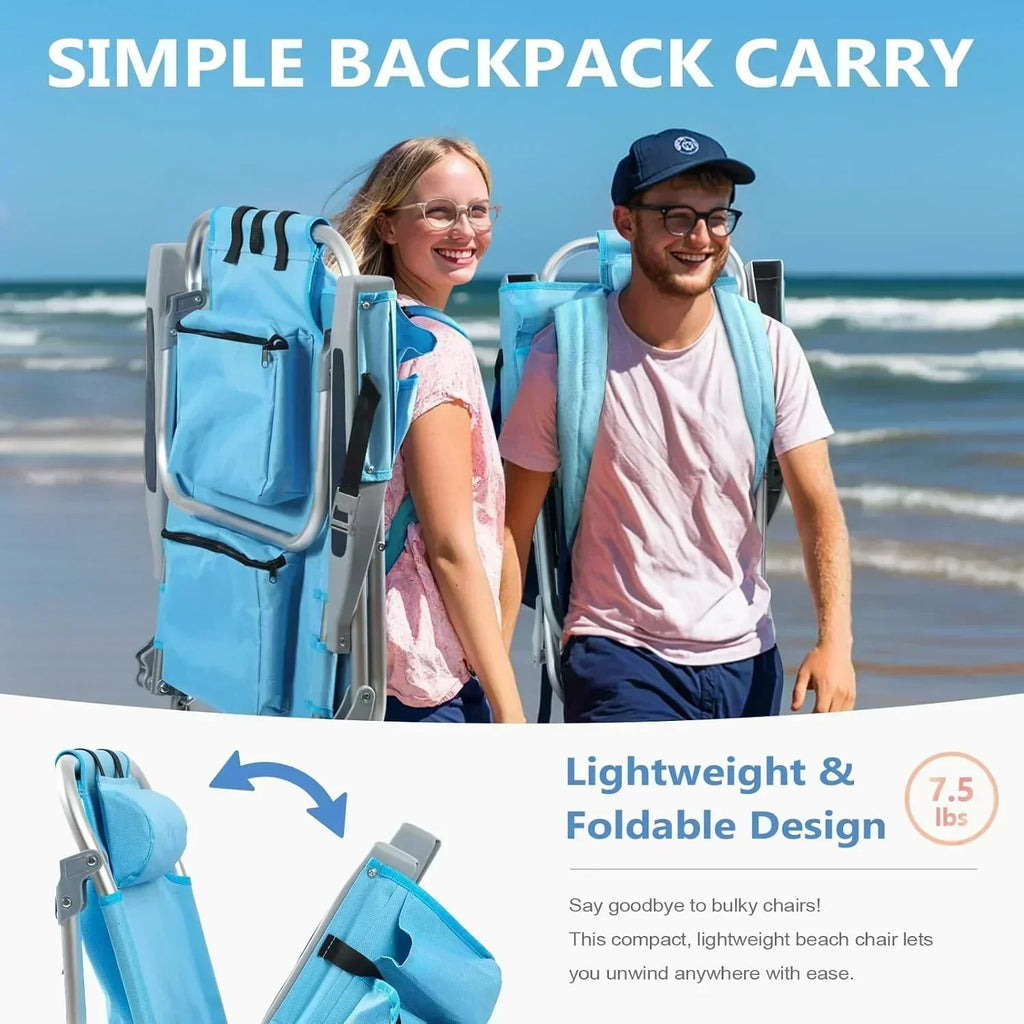 5-Position Aluminum Lay Flat Tall Backpack Beach Chairs 2 Pack Compact Portable Beach Chairs