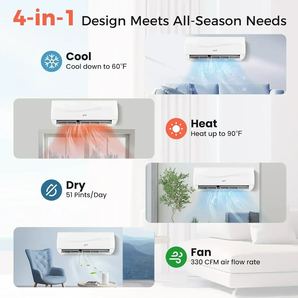 COSTWAY 12000BTU Mini Split Air Conditioner Heater 20 SEER2 115V Wall-Mounted Ductless