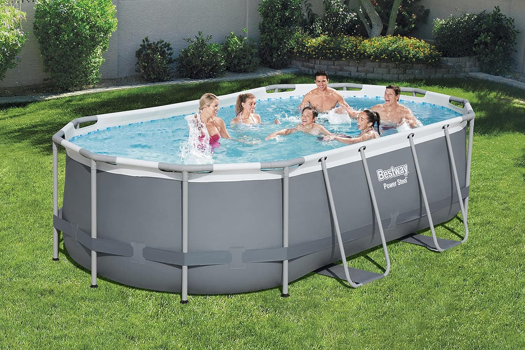 Power Steel 14' x 8'2 x 39.5 Oval Above Ground Pool Set Includes 530gal Filter Pump Ladder
