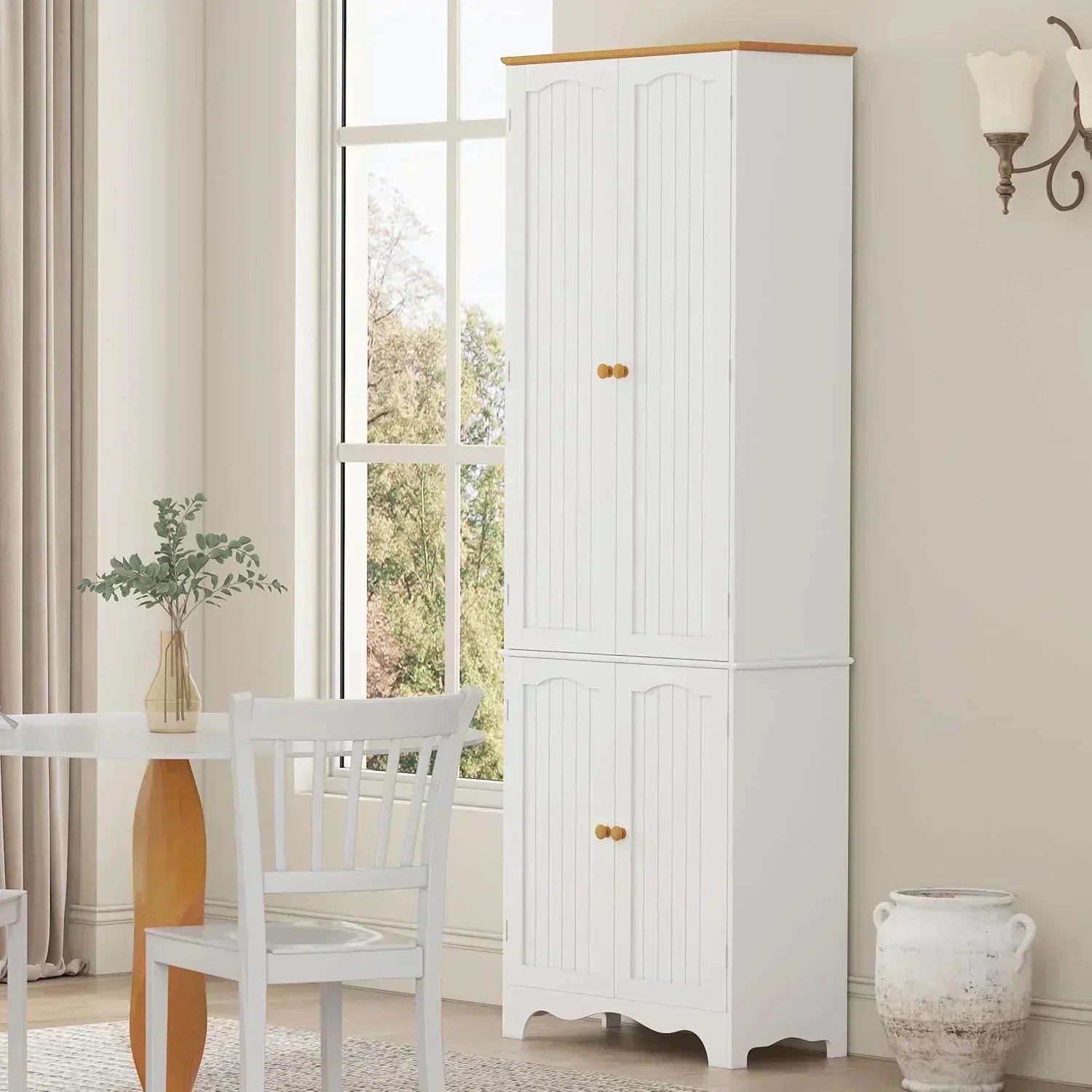 Tall Pantry Cabinet Freestanding Storage Cabinet Wooden Kitchen Pantry with 4 Doors