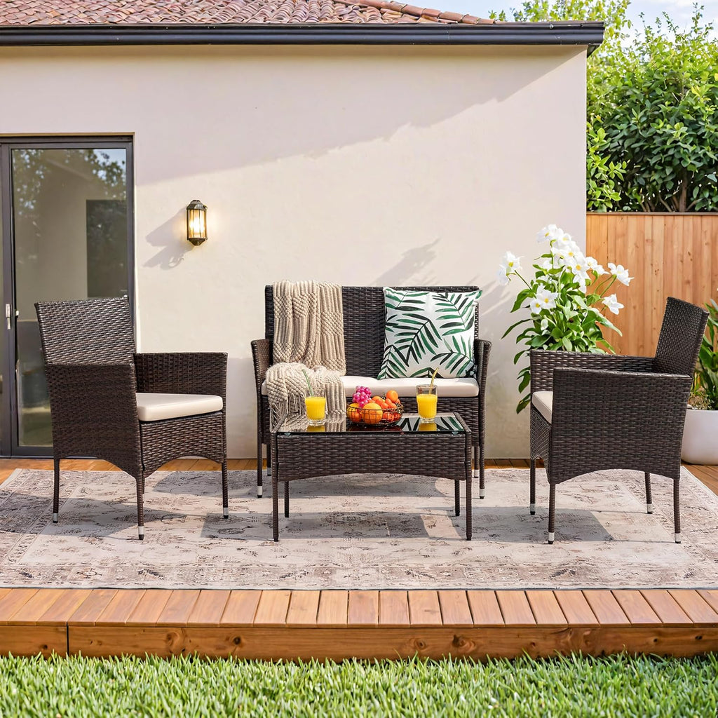 4 piece outdoor patio furniture set rattan chair wicker set