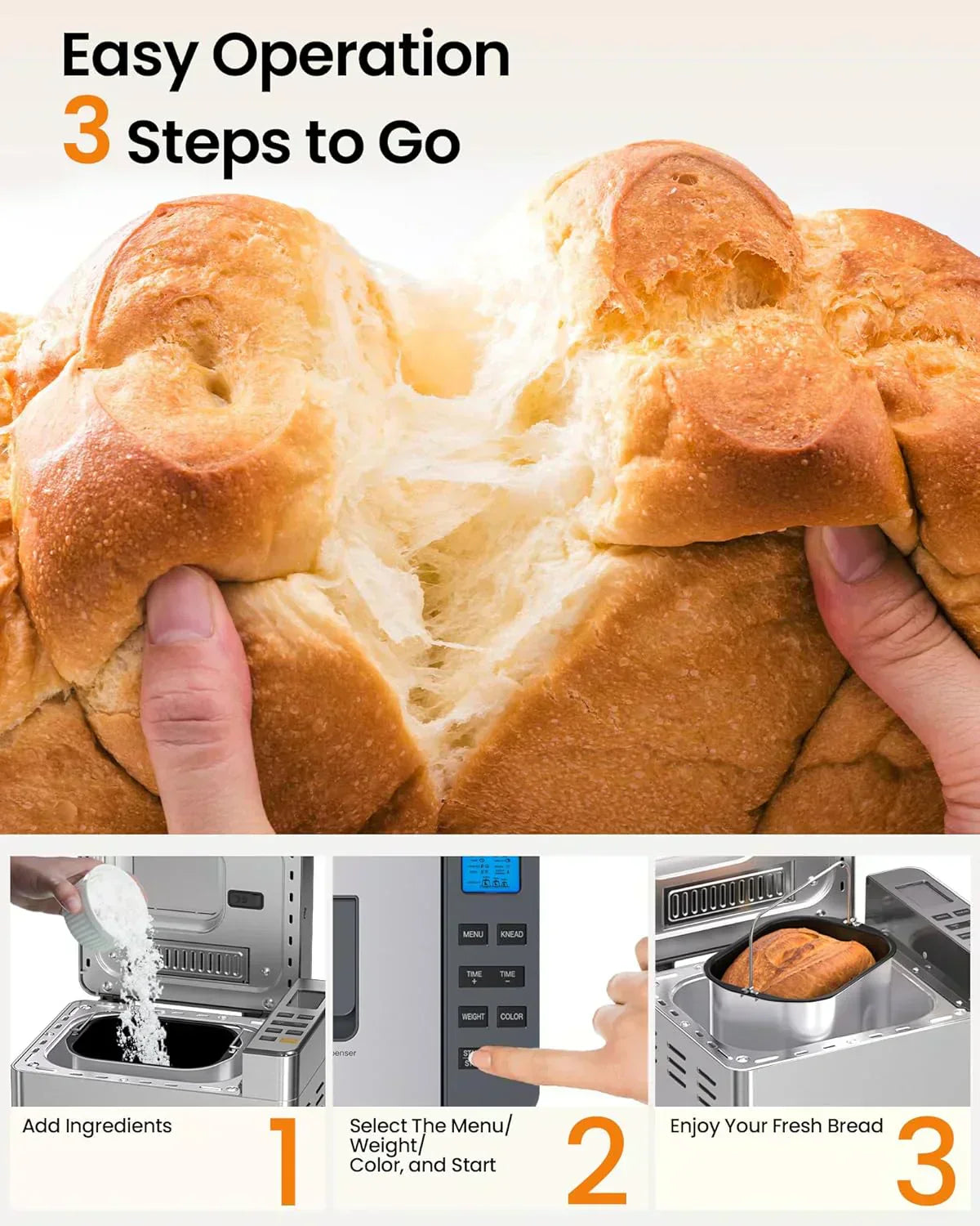 25-in-1 Bread Maker with Automatic Dual Dispenser 2-Pound Stainless Steel Bread Maker