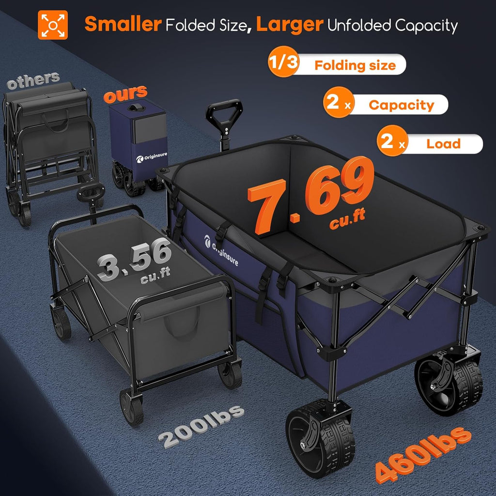 38 long foldable four-wheel stroller 460 lb capacity 220 liter folding beach stroller