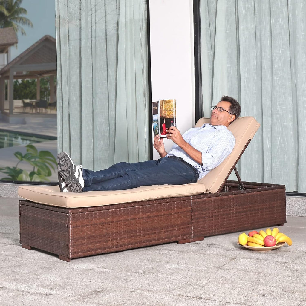 Patiorama Outdoor Patio Lounge Chair Elegant Reclining Adjustable Pool Rattan Chaise Chair
