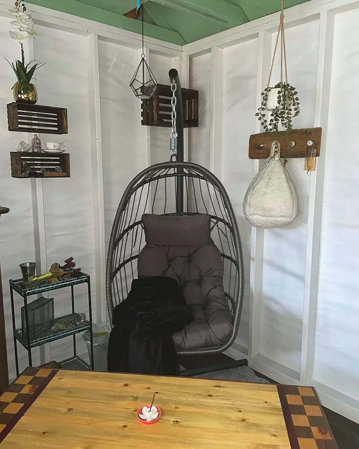 Yechen Indoor Outdoor Egg Hanging Chair Stand Patio Wicker Swing Egg Chair Swinging Chair