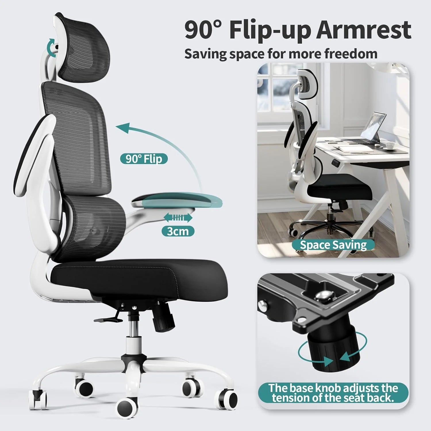 Office Chair Ergonomic Desk Chair, 330 lbs Home Mesh Desk Chair with Wheels, Comfortable Gaming Chair, High Back Office Chair