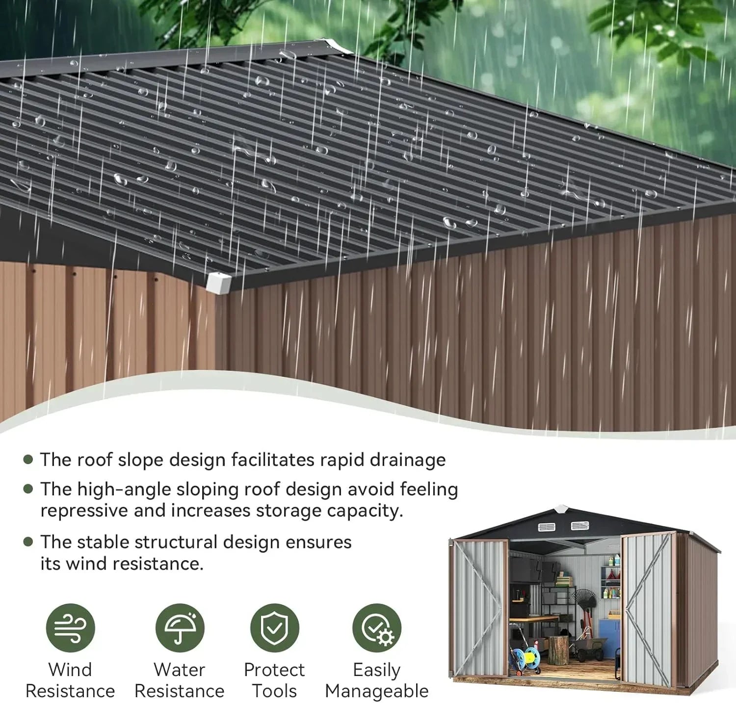 Aoxun 12x10 FT Shed Metal Outdoor Waterproof Storage Shed Steel Utility Garden Tool Shed