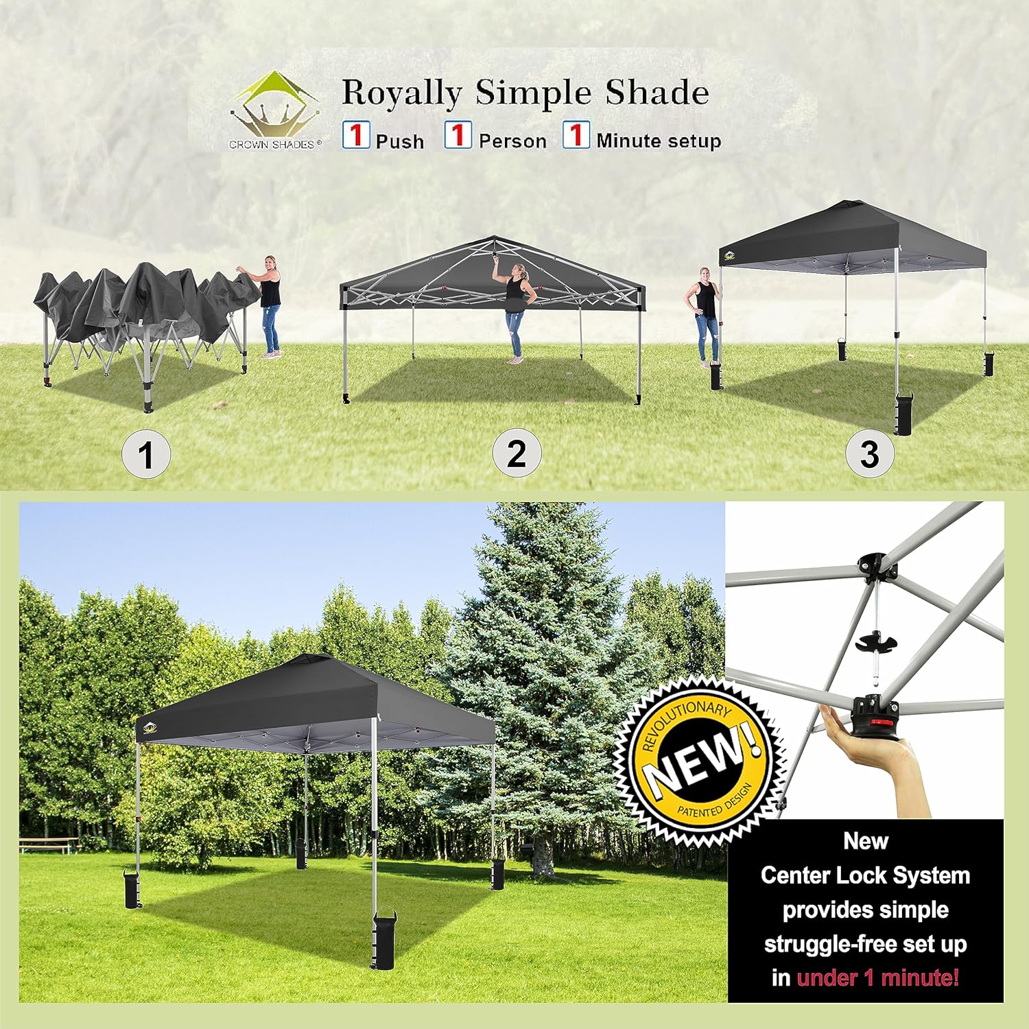 10x10 Pop-Up Awning One-Click Installation Beach Tent Outdoor Sunshade Silver Coated Top