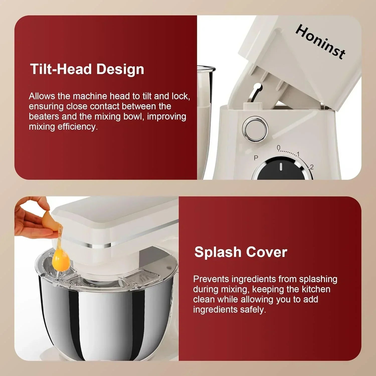 10-Speed Stand Mixer with 8-in-1 Splash Guard Tilt Head 6-Quart Stainless Steel Bowl