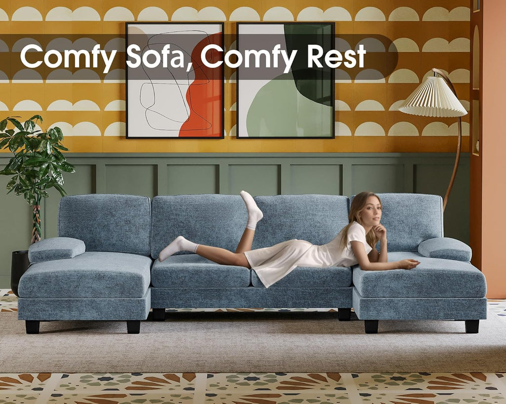 Furmax Sectional Couches for Living Room U-Shaped Sofa Couch Linen Fabric 4 Seat Sofa Set