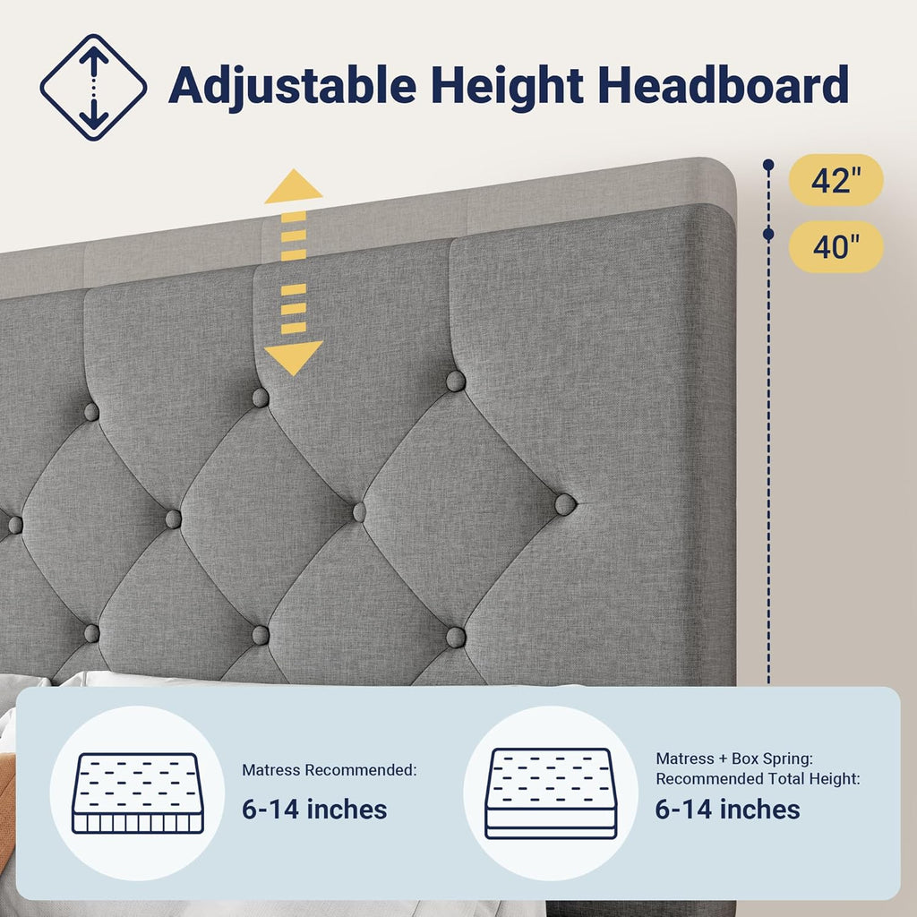 Allewie Upholstered Queen Size Platform Bed Frame with 4 Storage Drawers and Headboard