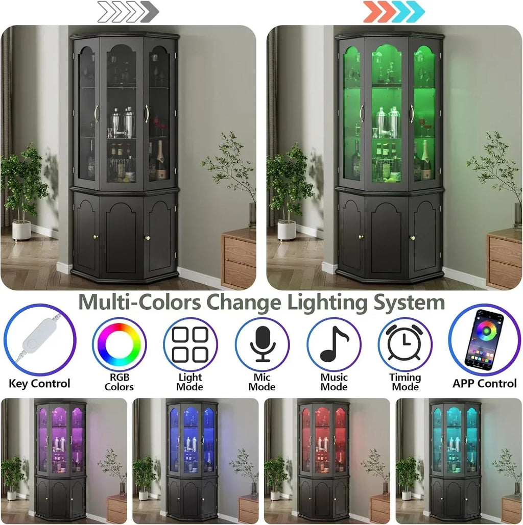 Corner wine cabinet with LED lights tall modern wine cabinet home bar wine storage cabinet